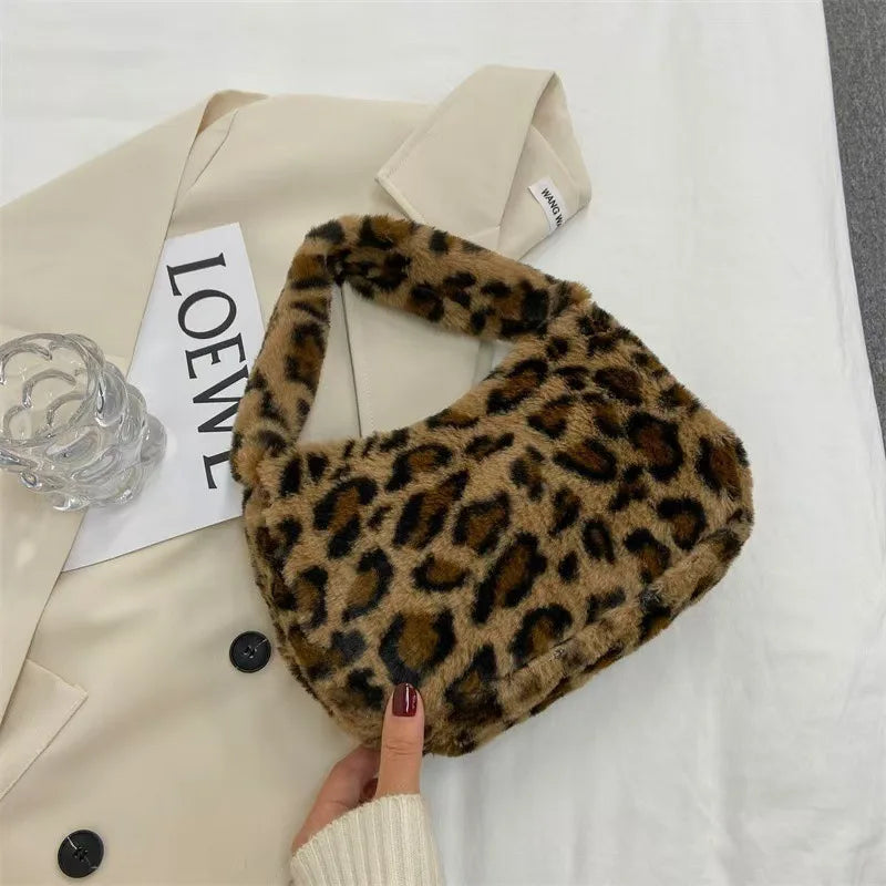 Fluffy Tote Bags Soft Plush Shoulder Underarm Bag Solid Color Purse Autumn Winter Handbag Women Lady Fashion Storage Pouch 2025