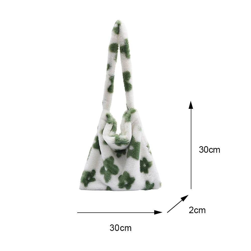 Women Cute Plush Tote Handbags Autumn Winter Fluffy Flower Shoulder Bags Large Capacity Messenger Bag Fashion Crossbody Bags
