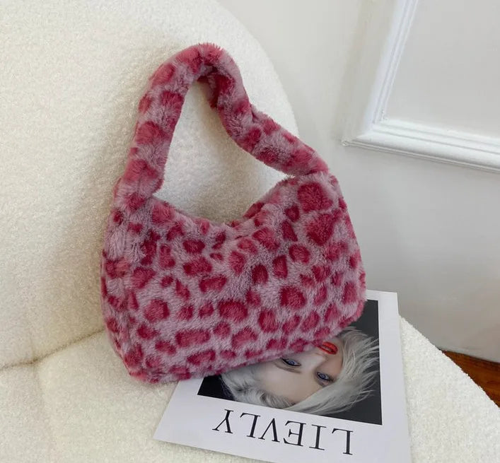 Fluffy Tote Bags Soft Plush Shoulder Underarm Bag Solid Color Purse Autumn Winter Handbag Women Lady Fashion Storage Pouch 2025