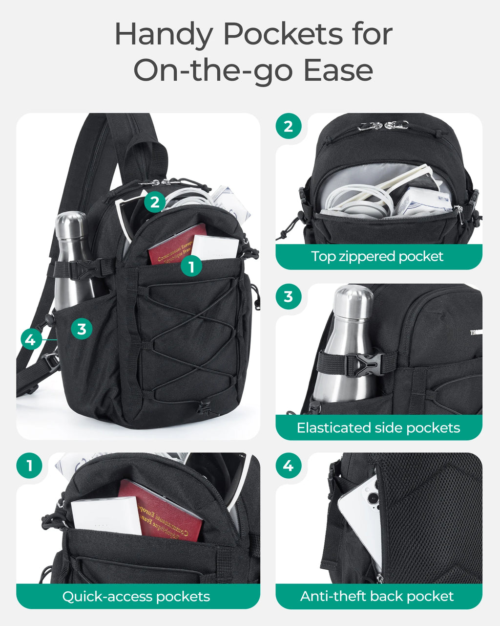 BAGSMART Small Crossbody Sling Bag Casual Sport Chest Shoulder Bag Outdoor Men's and Women's Wallet Travel Purse